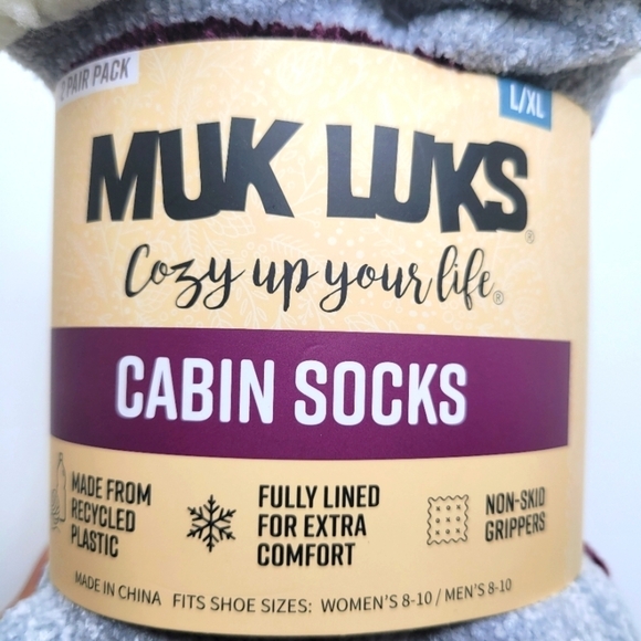 Women's Muk Luks Socks 2 Pair Sherpa Cabin Burgundy Large XLarge 8 9 10 Shoe - Picture 2 of 3